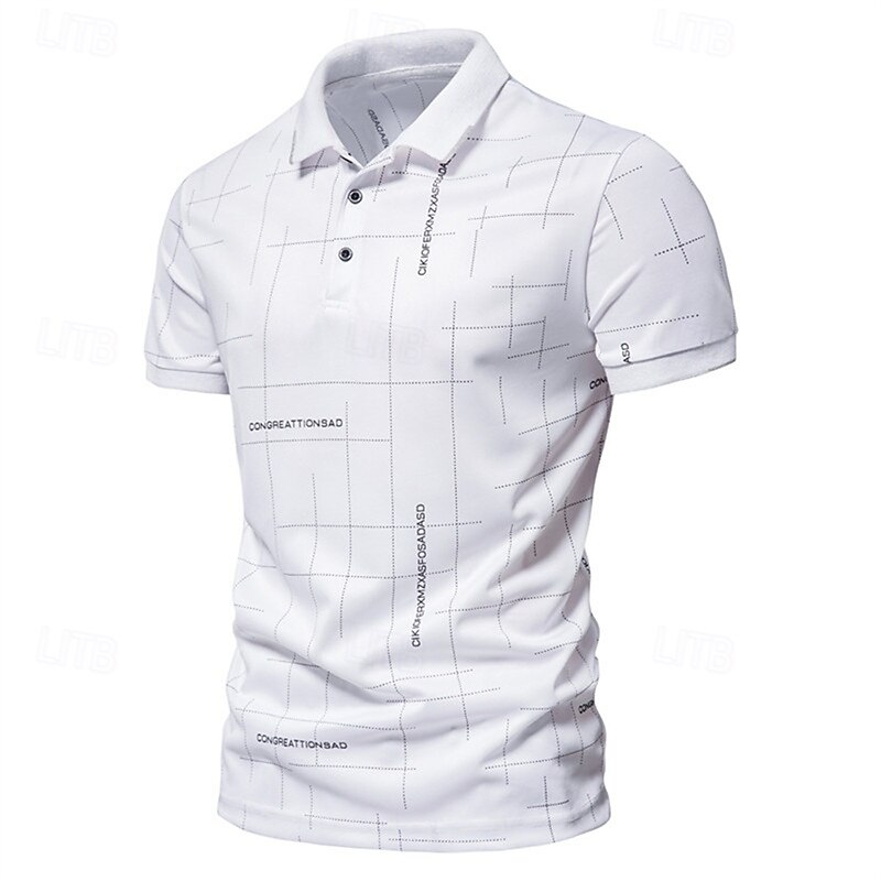 Men's Polo Button Up Polos Casual Sports Lapel Short Sleeve Fashion Basic Plaid Buttons Summer Spring Black White Polo3