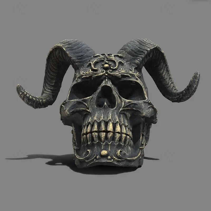 Gothic Style Ram's Horn Skull Statue Punk Style Satanic Sculpture Crafts Ornaments