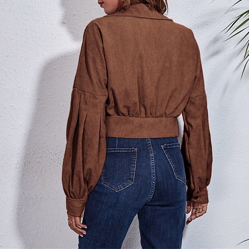 Women's Casual Jacket Warm Comfortable Pocket Corduroy Fashion Outdoor Plain Going out Weekend Short Turndown Regular Fit Long Sleeve Outerwear Black Purple Brown Fall Winter4
