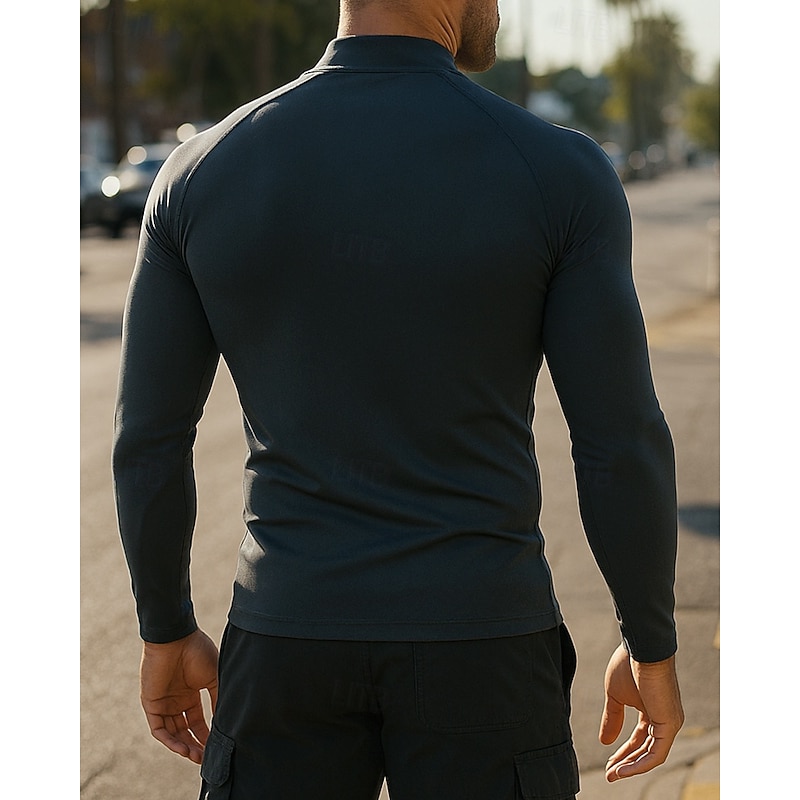 Men's Running Top Running Shirt Quarter Zip Long Sleeve Top Color Block Quick Dry Lightweight Elastic Breathable Tennis Golf Running Sportswear Activewear White Blue Gray2