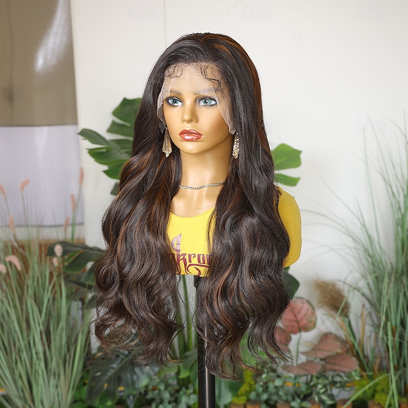 Synthetic Lace Wig Body Wave Style 26 inch Black Middle Part 13x4 Lace Front Wig Women's Wig Dark Brown2
