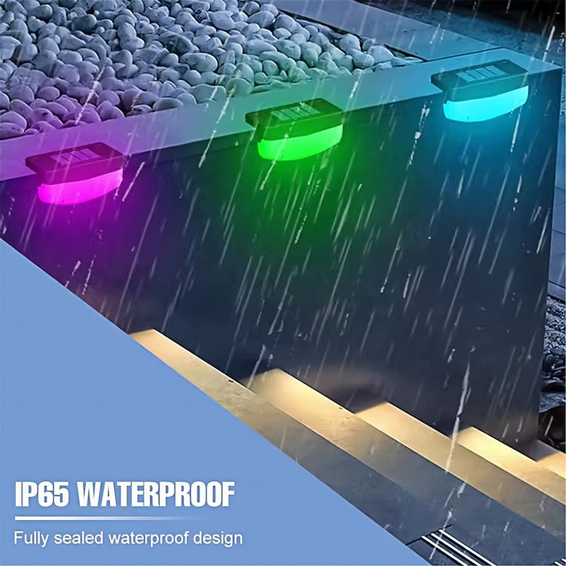 RGB LED Solar Deck Light Outdoor Waterproof Garden Step Lamp Patio Stairs Railing Courtyard Fence Decor Lighting Cold/Warm White  1PC4
