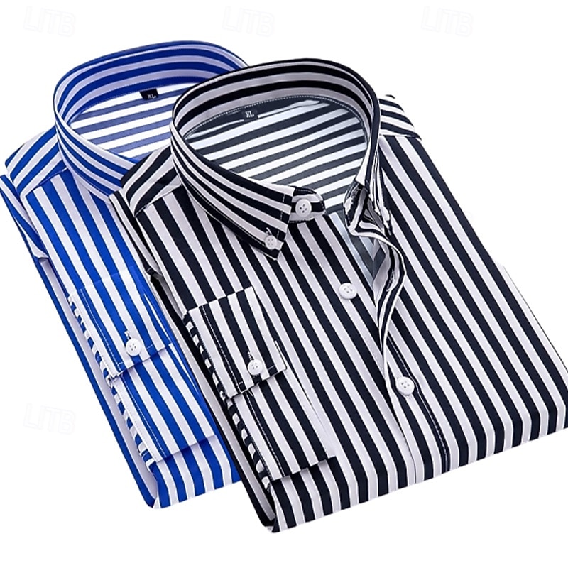 Men's Dress Shirt Button Down Shirt Striped Shirt Collared Shirt Striped Formal Wedding White+Red White+light blue Navy Blue+Black Navy Blue+Red Long Sleeve All Seasons Clothing Apparel Multi-pack3
