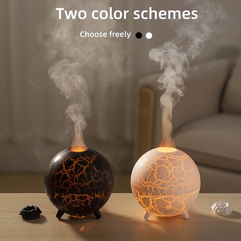 A USB Powered Colorful Planet Crack Design Flame Humidifier Cold Mist Pre filter Plastic Material Evaporative 36V Multifunctional Room Romantic And Soothing Atmosphere Creative Gift2