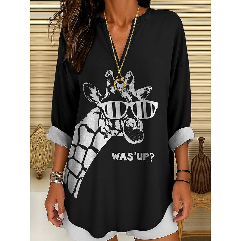 Women's Blouse Tunic V Neck Long Sleeve Boho Casual Tops Graphic Animal Bohemia Vintage Tropical Regular Tops Daily Wear Print Black White Yellow Red Blue