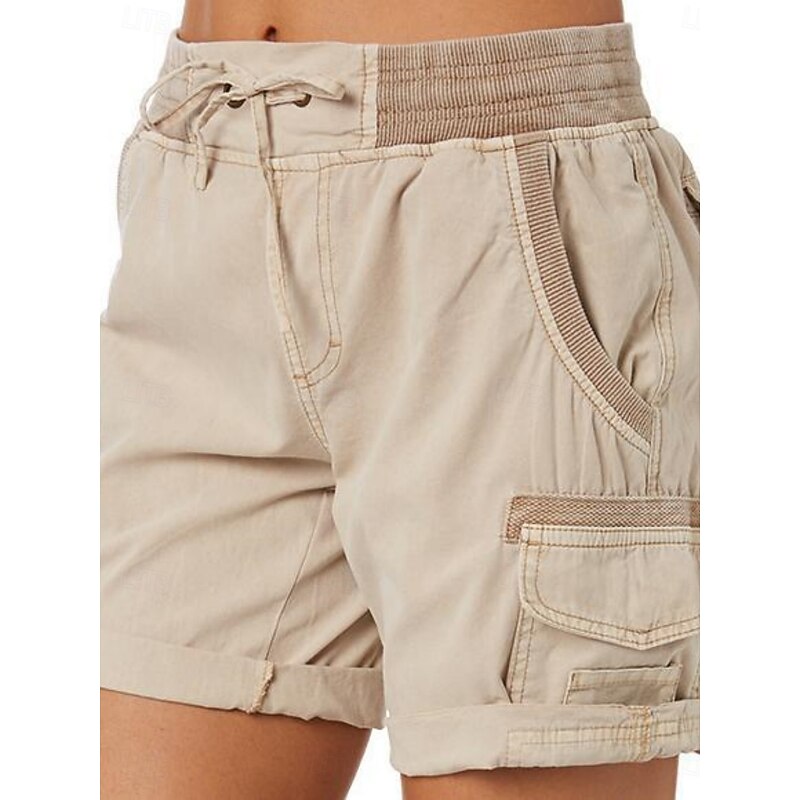 Women's Cargo Shorts Chinos Fashion Streetwear Basic Short High Waist Plain Elastic Waistband Multiple Pockets Comfy Soft Comfortable Micro-elastic Outdoor Street White Blue Brown Green Summer2