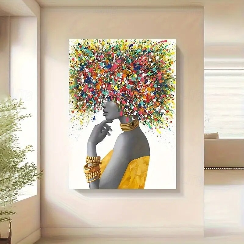 1pcs Frameless Modern African Girl Abstract Afro Head Cloth Wall Art Colorful Living Room Bedroom Decoration Modern Art Poster Frameless4