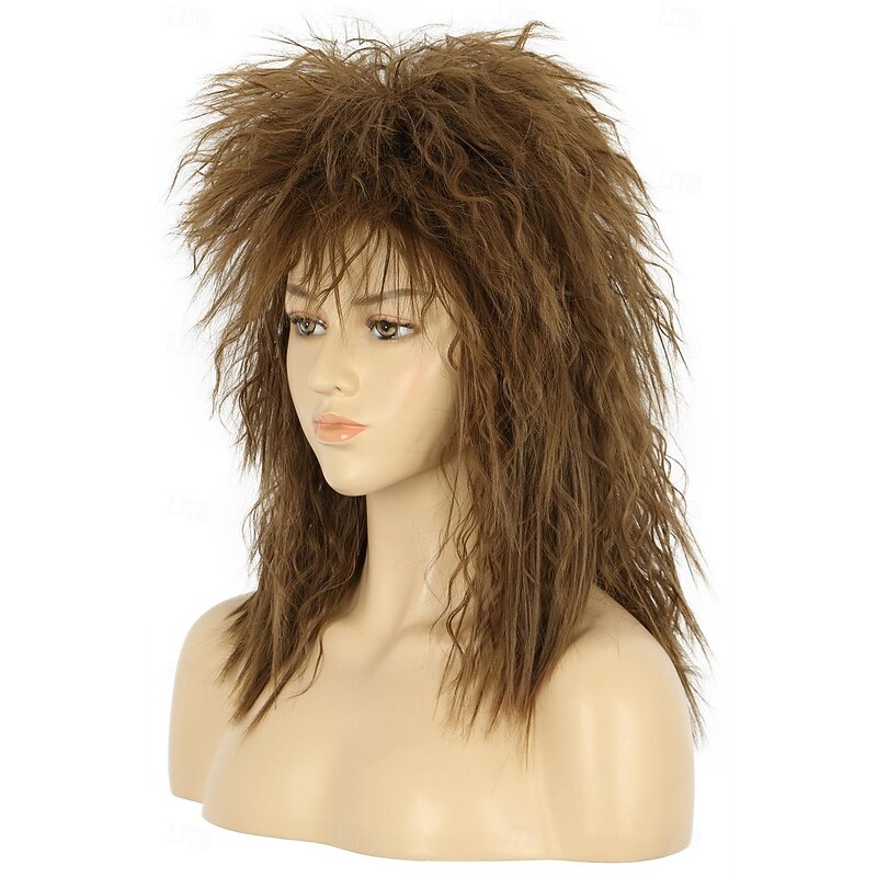 Women Shoulder Length Metal Punk Rock Disco Mullet Wig For Cosplay Party Halloween Costume