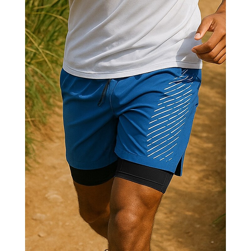 Men's Running Shorts Pocket 2 in 1 Shorts Sports & Outdoor Casual Breathable Quick Dry Lightweight Elastic Tennis Golf Running Regular Fit Sportswear Activewear Black Ocean Blue Blue4