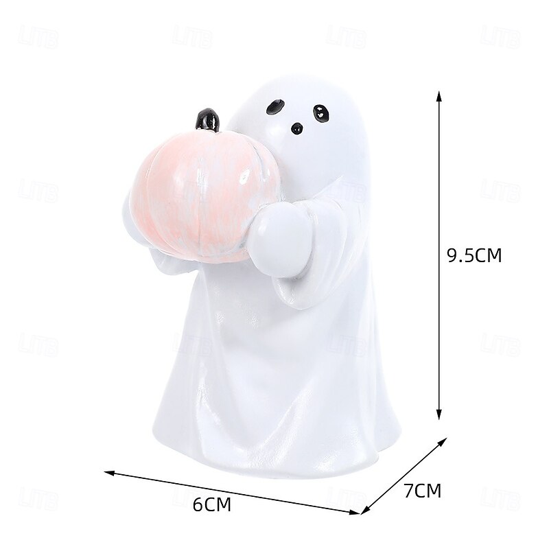 Halloween Cute Cute Ghost Decoration Figurine Holding Pumpkin, Resin Desktop Ornament for Holiday Party Atmosphere and Home Decoration4