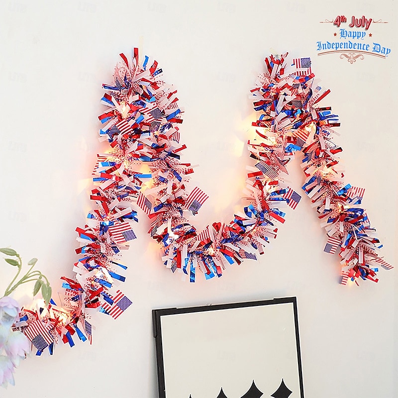 1 Pc 10M-100 LED Patriotic Sting Lights, July 4th, Independence Day, United States Flag Strips, Hair Strips, Tin Foil Light String, Party Party, Patriotic Theme Decorative Lights2