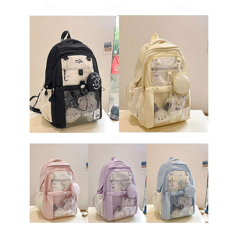 Women's Cute Beige Backpack - Water - Repellent, Multi - Pocket, Sweet Style for School & Daily Use Black Yellow Pink4