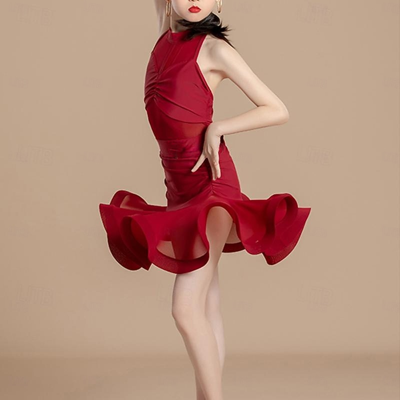 Latin Dance Kids' Dancewear Skirts Splicing Girls' Performance Daily Wear Sleeveless High Lycra4