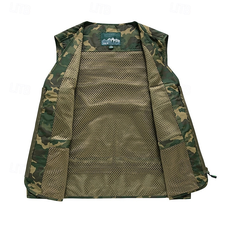 Men's Fishing Vest Hiking Vest Sleeveless Vest Outdoor Breathable Quick Dry Lightweight Winter Zipper Pocket Polyester Black Red Orange Hunting Fishing Climbing2