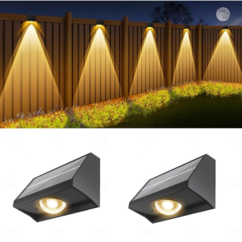 Solar Wall Lights Outdoor 1/2/3 LED Lenses Fence Lights Powered Outdoor Waterproof Warm White Auto On/Off LED House Number Lighting for Porch Patio Balcony Wall Yard Step Railing