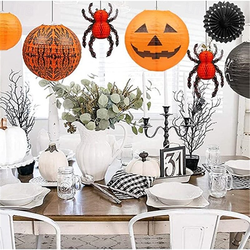 12Pcs Halloween Hanging Decorations Paper LanternsSpider Skeleton Pumpkin for Indoor & Outdoor Spooky Home Decor Party Supplies Props4
