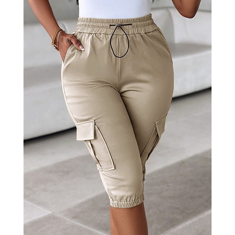 Women's Cargo Shorts Capri Pants Fashion Streetwear Calf-Length Natural Solid Colored Pocket Elastic Waist Comfortable Micro-elastic Sports & Outdoor Daily Wear Wine Black Pink Army Green Summer