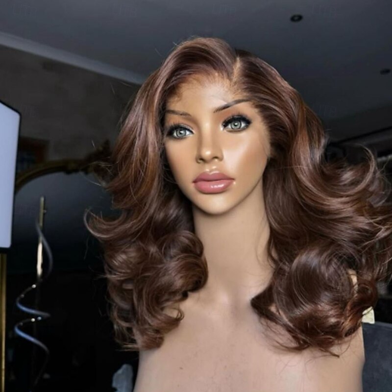 Brazilian Unprocessed Virgin Hair Free Part 5x5 Glueless Closure Wigs Pre-Plucked For Women Wavy Brown Colored 13x4 Lace Front Wig with Baby Hair3