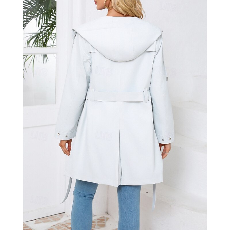 Women's Trench Coat Warm Comfortable Zipper Pocket Fashion Casual Plain Holiday Going out Zipper Regular Hooded Regular Fit Long Sleeve Outerwear Black Pink Wine Fall Winter2