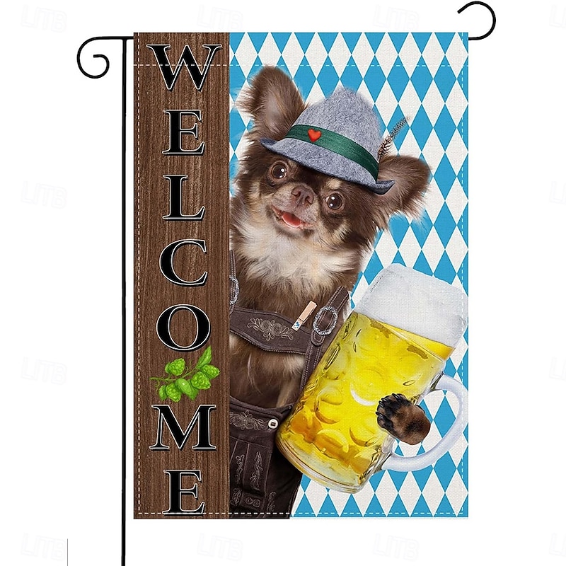 Oktoberfest Garden Flag German Bavarian 12 x 18 Inch Yard Flags, Small Garden Flags for Outside, Outdoor Flags,Beer Design White Blue Plaid Holiday Garden Flags