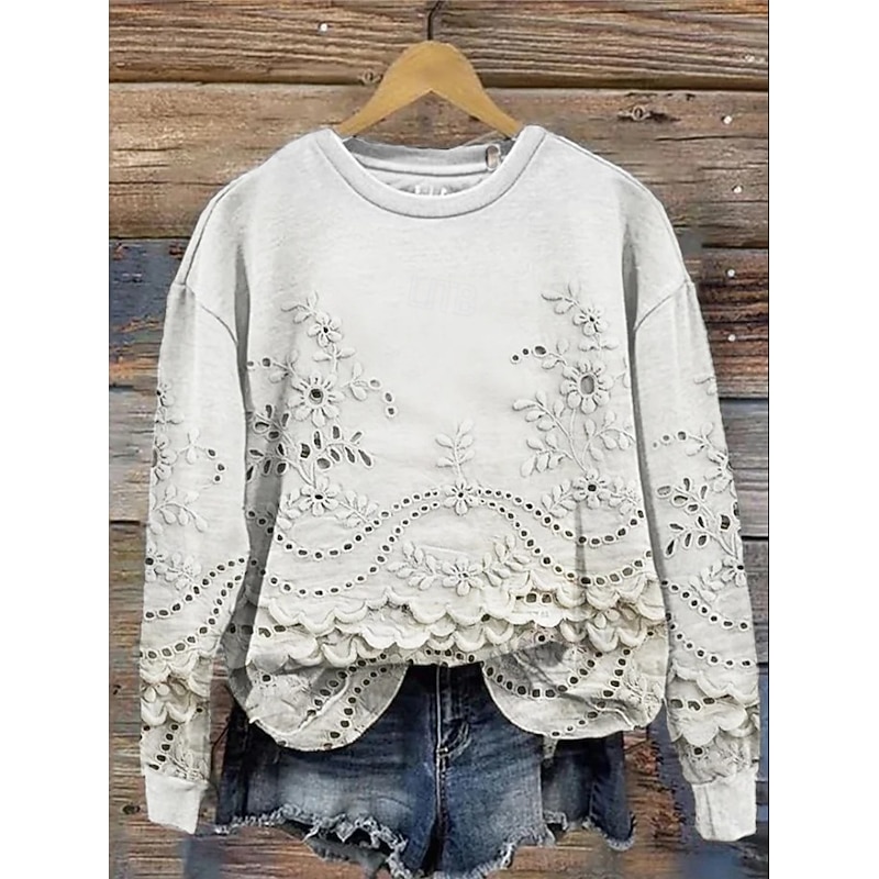 Women's Pullover Sweatshirt Floral Casual Long Sleeve Crew Neck Regular Tops Street Dailywear Casual Print Pink Blue Beige Spring Fall Winter2