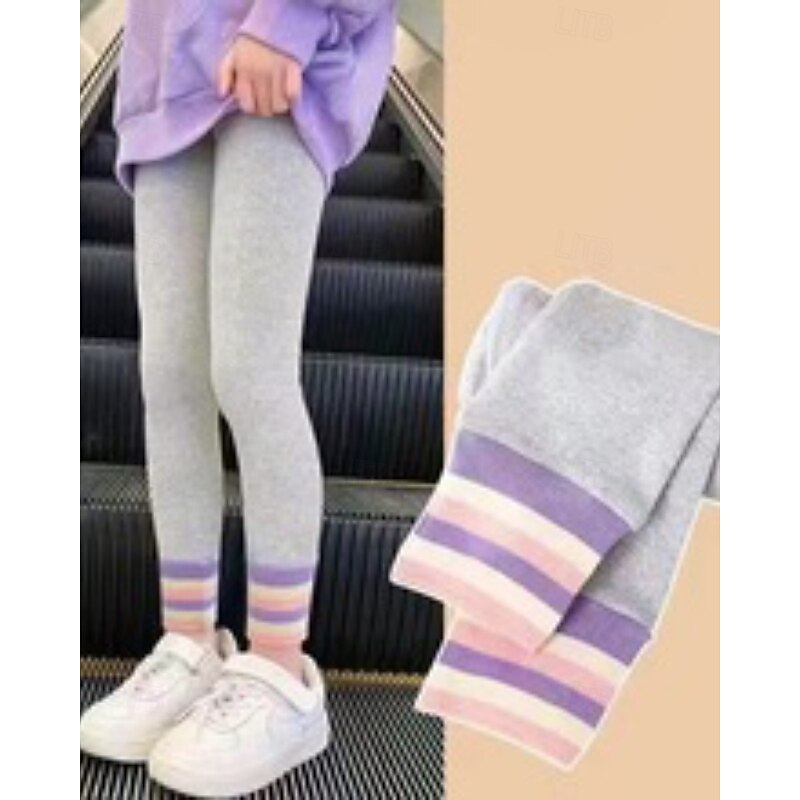 Kids Girls' Leggings Solid Color Streetwear Outdoor 4-12 Years Fall Black Light Grey Gray