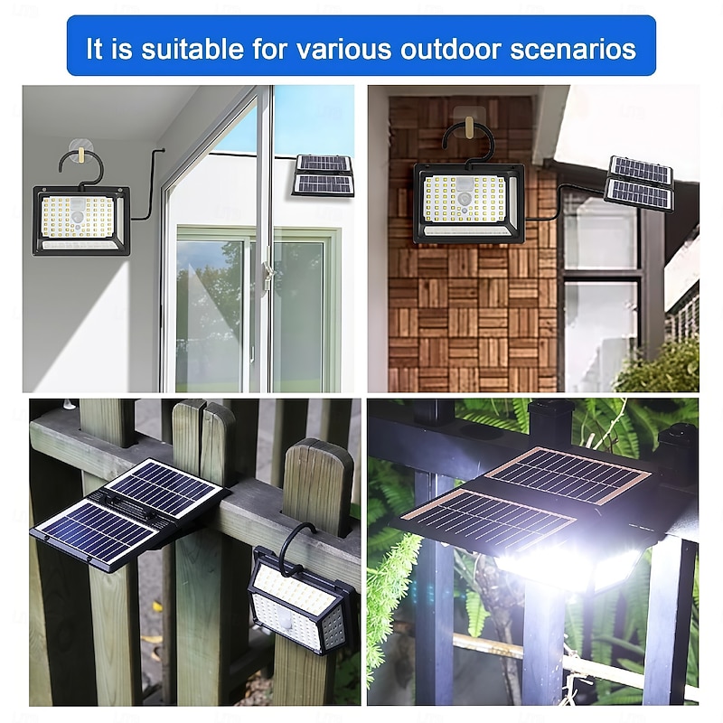 190LED Solar Lights Outdoor Portable Motion Sensor Solar Lights 3 modes Clip On Floodlights Double Solar Panel Security Lights Garden  1PC3