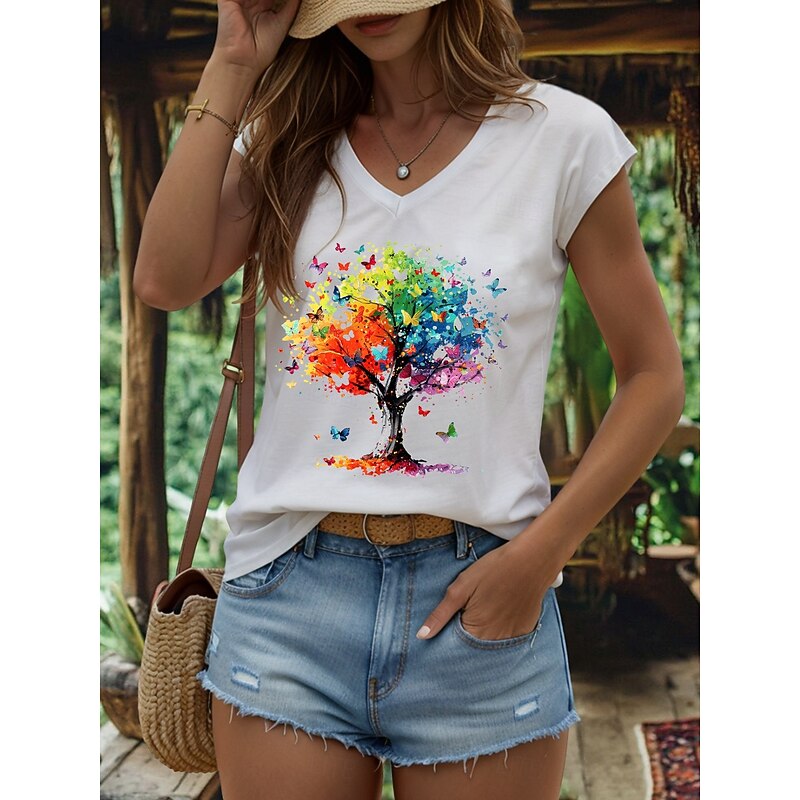 Women's Floral Graphic Butterfly Camisole Tank Top Vintage Stylish Classic Sleeveless Short Sleeve V Neck Regular Tops Daily Print Black White Pink Red Blue Summer Spring