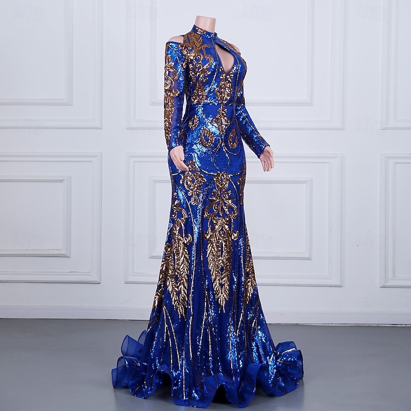 Mermaid / Trumpet Evening Gown Elegant Dress Formal Prom Court Train Short Sleeve Queen Anne Sequined with Sequin4