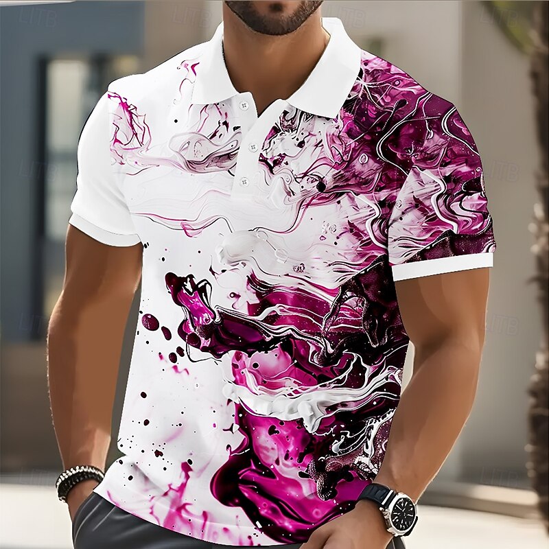 Men's Marble Polo Short Sleeve Polo Shirts Collared Shirts Casual Athleisure Buttons Summer Blue Purple Green3