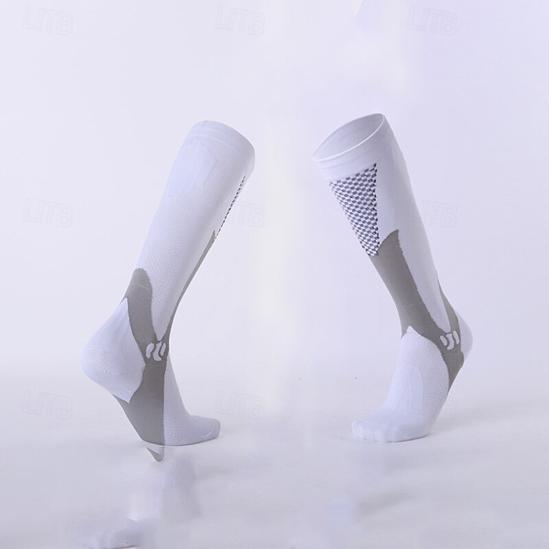 1 Pair Women's Compression Socks Hiking Socks Running Socks Ski Socks Sports Socks Breathable Anti Blister Compression Sweat-Wicking Outdoor Over The Calf Patchwork Nylon Black White Orange for Ski4