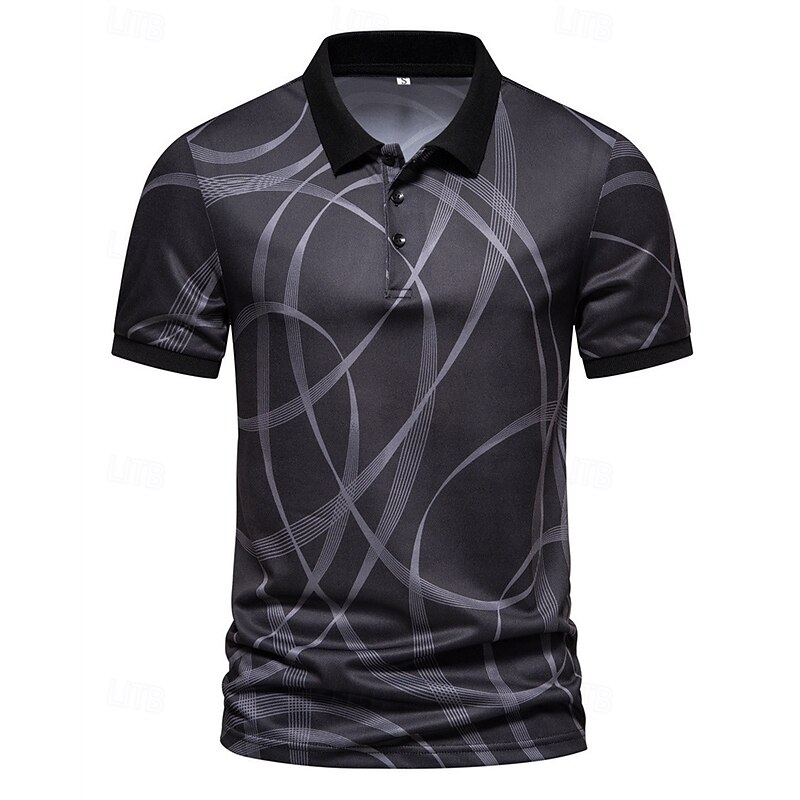 Men's Polo Button Up Polos Casual Sports Lapel Short Sleeve Fashion Basic Print Buttons Summer Spring Black White Polo2