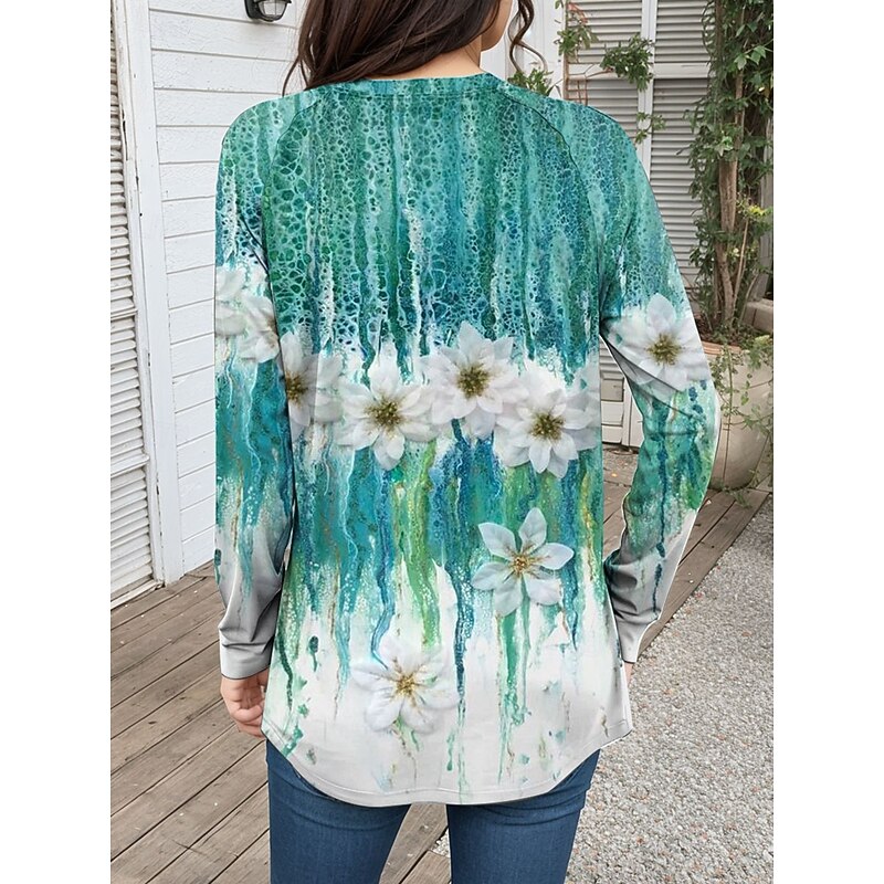 Women's T Shirt Floral Graphic Plants Vintage Fashion Stylish Long Sleeve Crew Neck Regular Tops Daily Weekend Print Purple Orange Green Spring Fall2