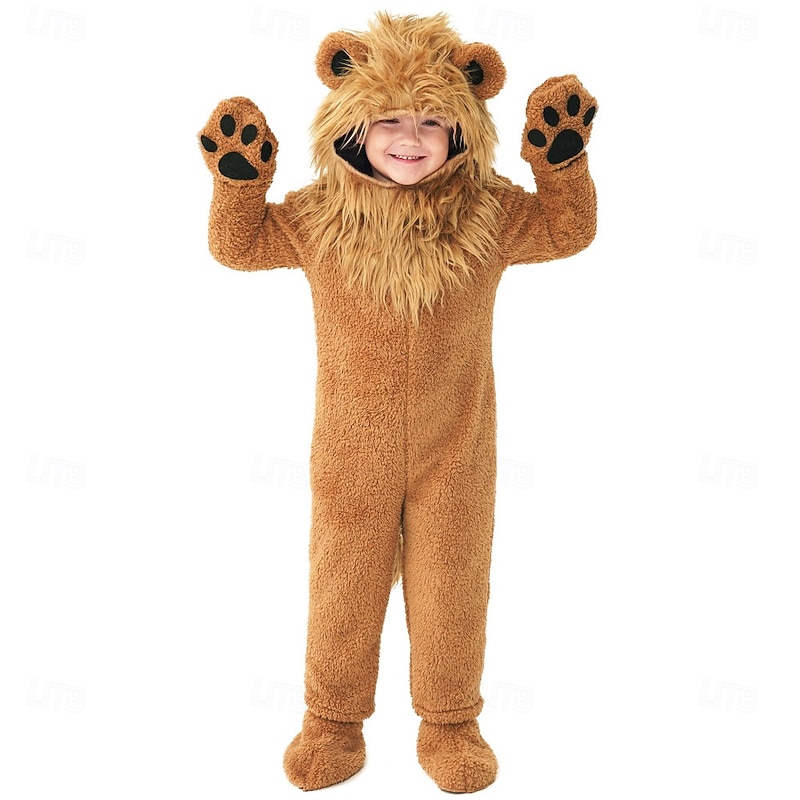 Animal Lion Halloween Costume Kigurumi Pajamas Onesies Fairy Tail Cute Kid's Boys' Girls' Halloween Carnival World Book Day Performance Educational Dress Up School Event Dress Up Easy Halloween