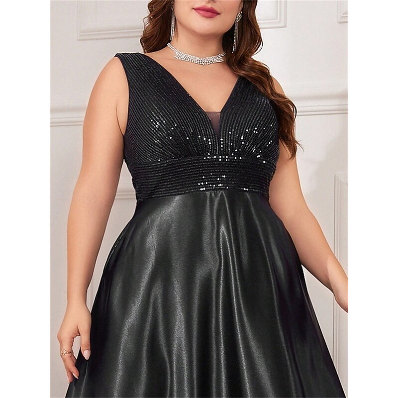 A-Line Plus Size Dresses Elegant Curve Dress Formal Wedding Floor Length Sleeveless V Neck Satin V Back with Pleats3
