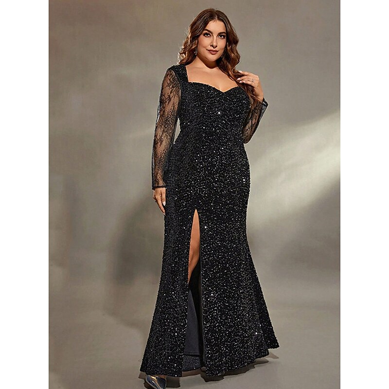 Mermaid / Trumpet Evening Gown Elegant Dress Formal Wedding Floor Length Long Sleeve Sweetheart Tulle with Slit4