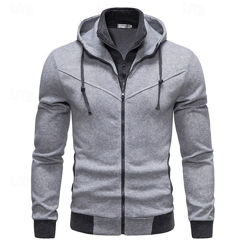 Men's Hoodie Full Zip Hoodie Black Red Light Grey Dark Gray Hooded Plain Pocket Sports & Outdoor Daily Holiday Polyester Streetwear Basic Casual Spring Autumn / Fall Clothing Apparel Hoodies