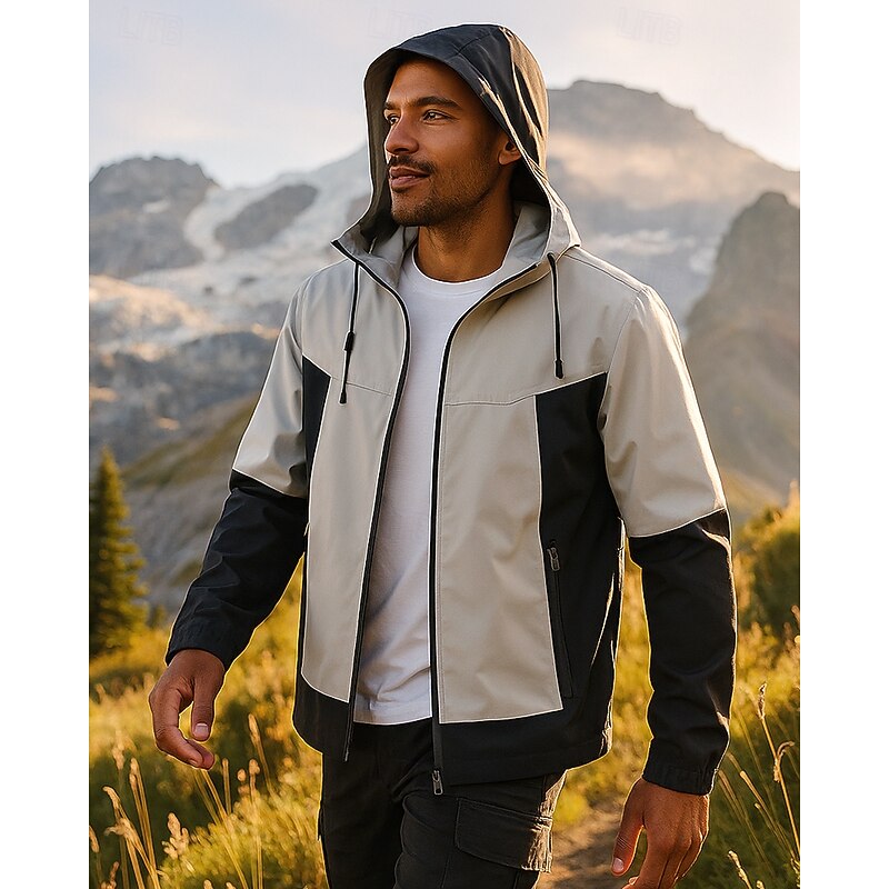Men's Hiking Jacket Sport Jacket rain coat Outdoor Waterproof Breathable Quick Dry Lightweight Hiking Outfits Hiking Clothes Spring Autumn / Fall Jacket Tennis Golf Running Patchwork Dark Grey Dark3