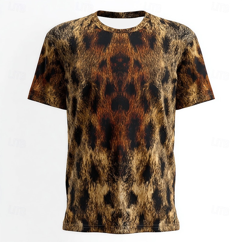 Men's Optical Illusion 3D Tiger Skin T Shirt Short Sleeve T shirt 3D Print Crew Neck Shirt Exaggerated Designer Party Street Casual Yellow Orange Brown Summer Spring All Seasons Clothing Apparel S M
