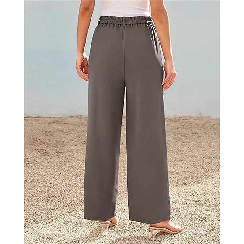Women's Wide Leg Pants Trousers Streetwear Casual Full Length High Waist Solid Color Pocket Breathability Soft Micro-elastic Vacation Street Daily Wear Black Red Brown Khaki Spring Fall Regular Fit2