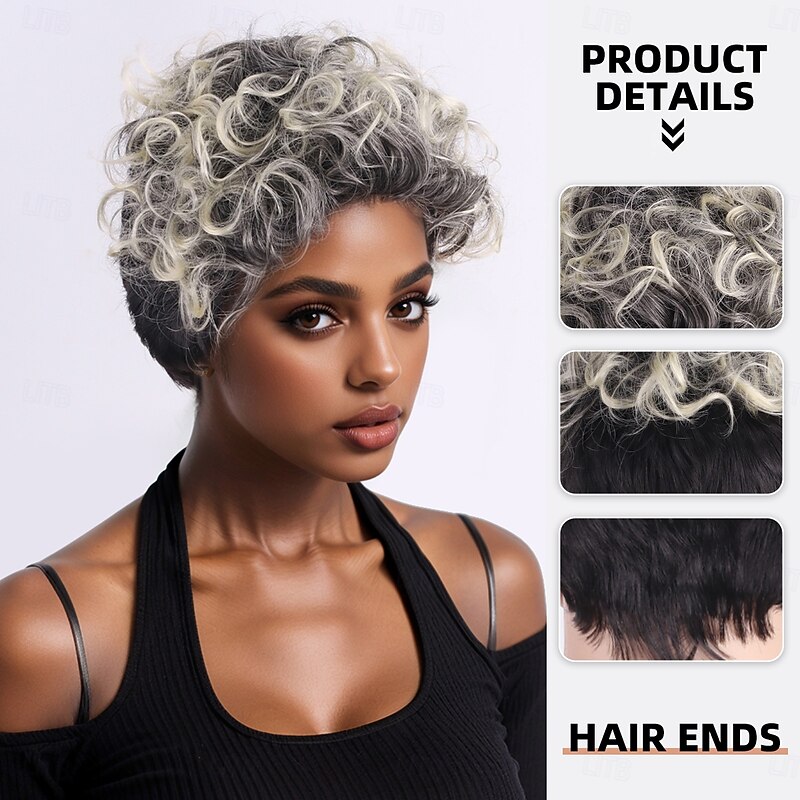 Synthetic Wig Curly Afro Bob With Bangs Machine Made Wig 10 inch A1 Synthetic Hair Women's Classic Comfortable Color Gradient Multi-color2