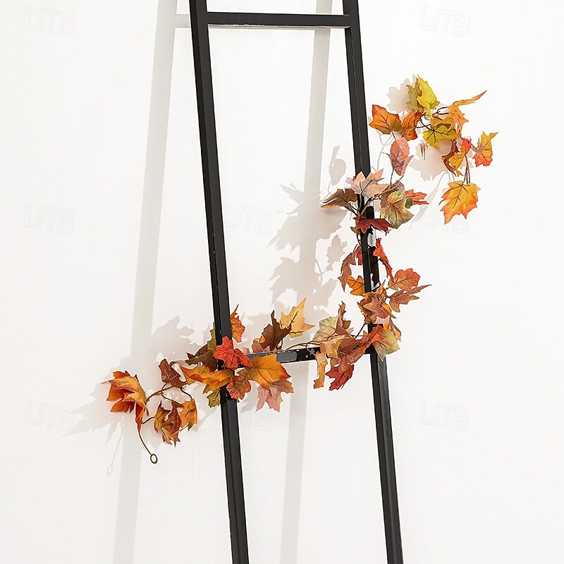 Fall Artificial Maple Leaf Garland Vine, 1.75m / 5.74ft Faux Fall Leaf Hanging Decoration for Window Display, Pipe Wrap, Wall Decor, Shop or Home Autumn Scene Setup4