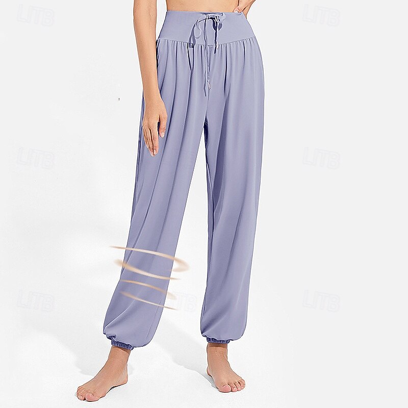 Women's fitness pants Pilates Pants Yoga Pants Drawstring with Pockets Sun Protection Lightweight High Waist Pilates Gym Zumba Bottoms Solid Color Watermelon Red Black Dark Navy Fall Sports Activewear