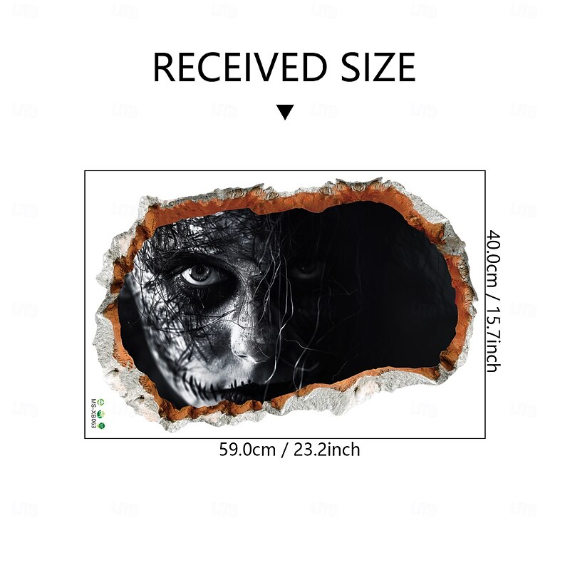 Halloween Wall Decal Sticker 3D Cracked Wall Evil Spirit Removable Horror Wall Decoration for Bedroom Living Room Home Background Decor3