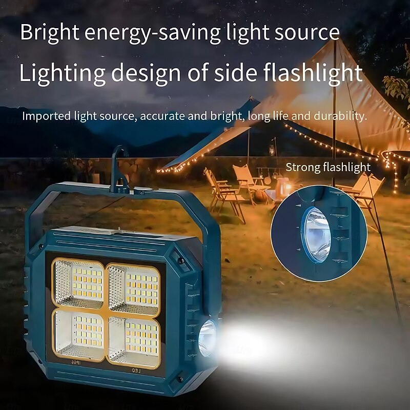 112LED Camping Lights USB Rechargeable Solar Charging Waterproof Flood Light  Portable Outdoor Camping Lantern Home Emergency LED Work Light  1PC3
