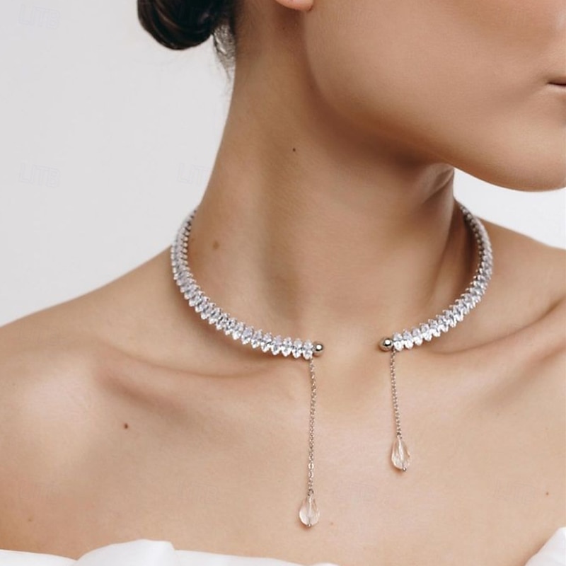 Pendant Necklace Rhinestones Women's Elegant Luxury Tassel Tassel Fringe Wedding Circle Necklace For Wedding Party Valentine's Day 2025 - $42.99