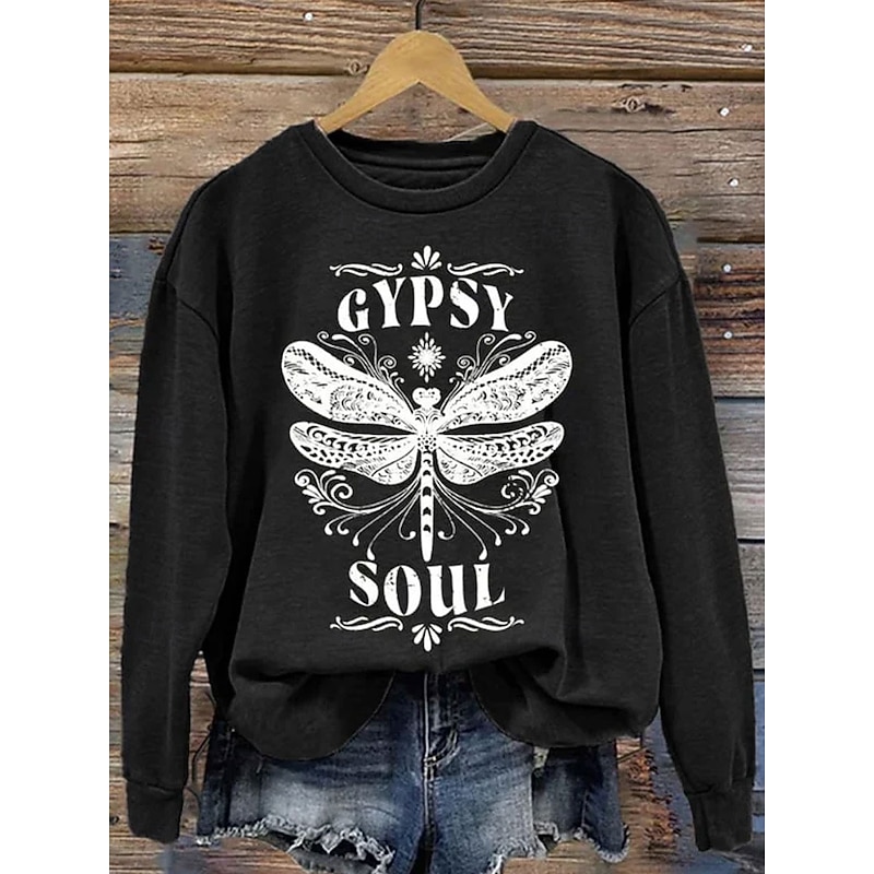Women's Sweatshirts Graphic Letter Casual Long Sleeve Crew Neck Regular Tops Street Dailywear Print Black Blue Orange Green Fall Winter