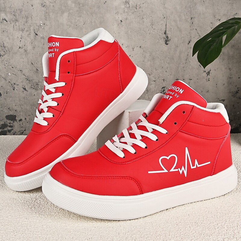 Men's Red High-Top Sneakers with Heartbeat Graphic – Bold Streetwear Style with Lace-Up Design, Perfect for Urban Fashion, Sports and Youth Culture3