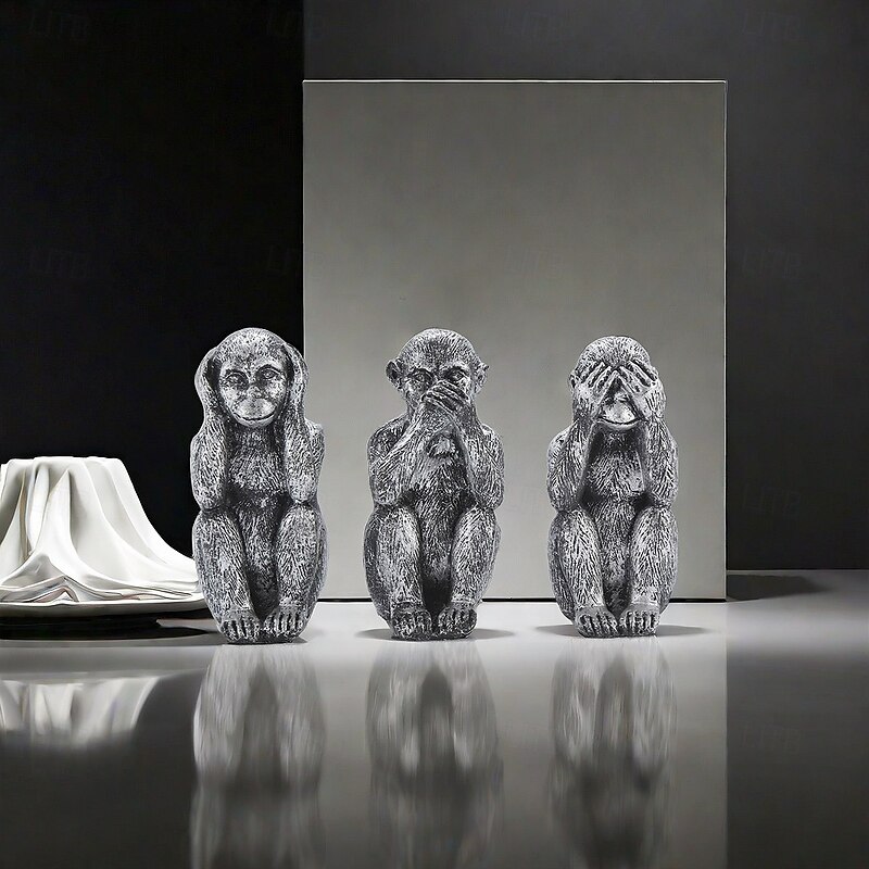 Three Wise Monkey Figurines See No Evil, Hear No Evil, Speak No Evil Statues, Resin Desktop Ornaments for Home, Office, and Shelf Decoration4