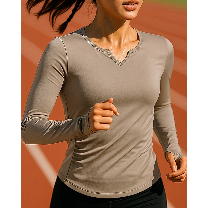 Women's Running Top Running Shirt Slim Long Sleeve Tee Tshirt V Neck Solid Colored Quick Dry Lightweight Elastic Breathable Tennis Golf Running Sportswear Activewear Black Purple Green